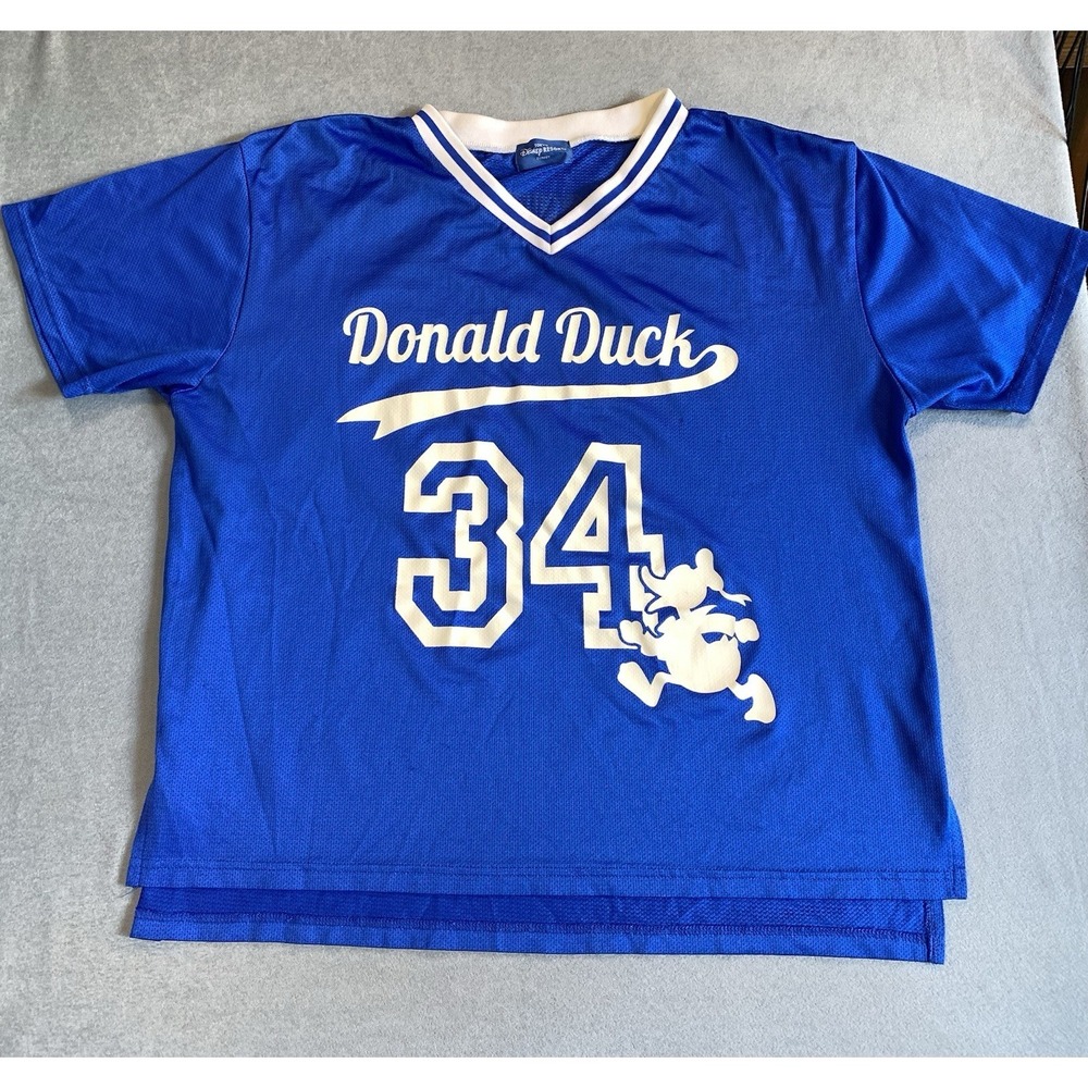 Tokyo Disney Resort Donald Duck Blue V-Neck Short Sleeve Jersey Size Large